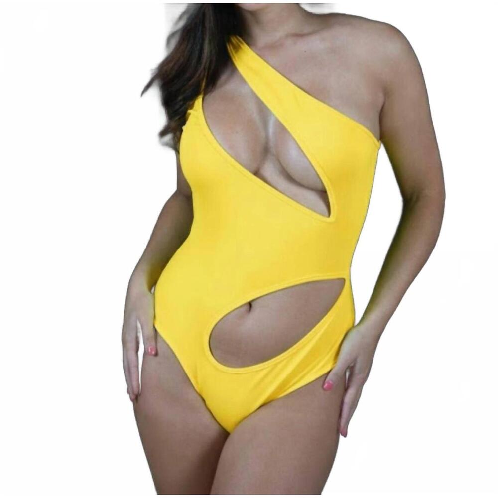 NEW BELLE D'AMOUR gigi one shoulder bodysuit in sunflower yellow